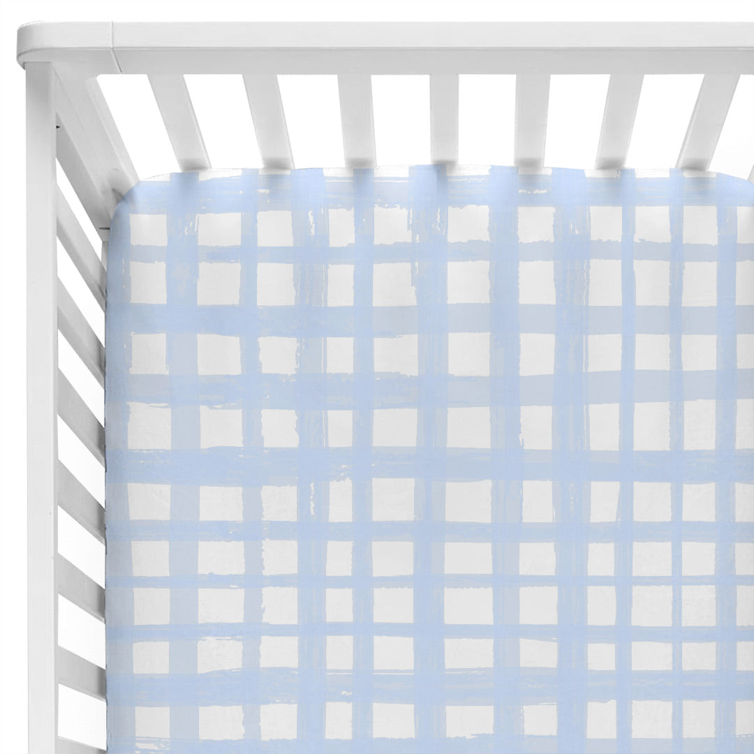 Baby Blue Plaid Crib Sheet