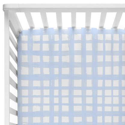 Baby Blue Plaid Crib Sheet