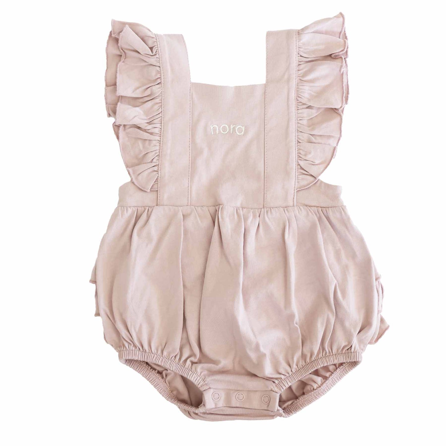 Embroidered Cross Back Ruffle Bubble Romper