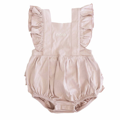 Embroidered Cross Back Ruffle Bubble Romper