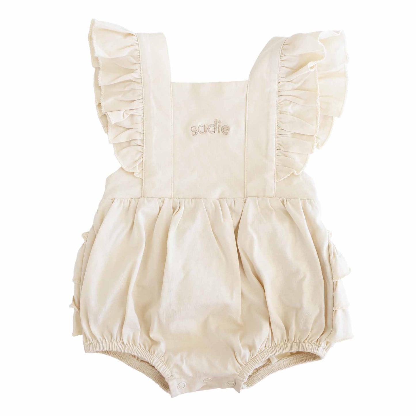 Embroidered Cross Back Ruffle Bubble Romper