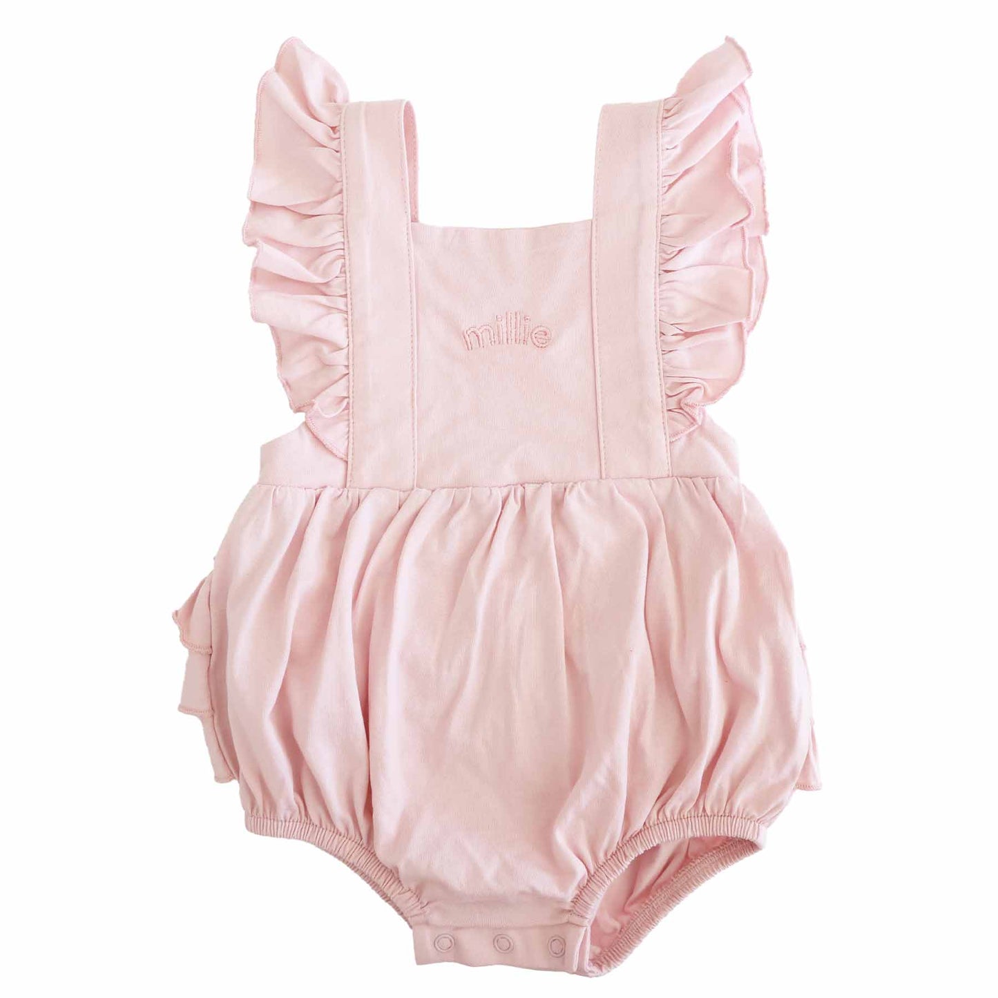 Embroidered Cross Back Ruffle Bubble Romper