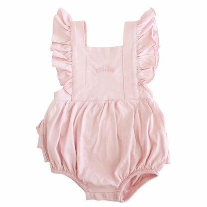 Embroidered Cross Back Ruffle Bubble Romper