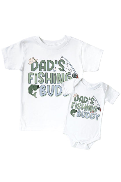 Dad's Fishing Buddy Graphic Bodysuit & Kids Tee | White