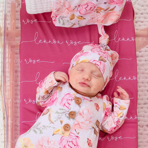 Personalized Fuchsia Baby Name Swaddle Blanket - Script