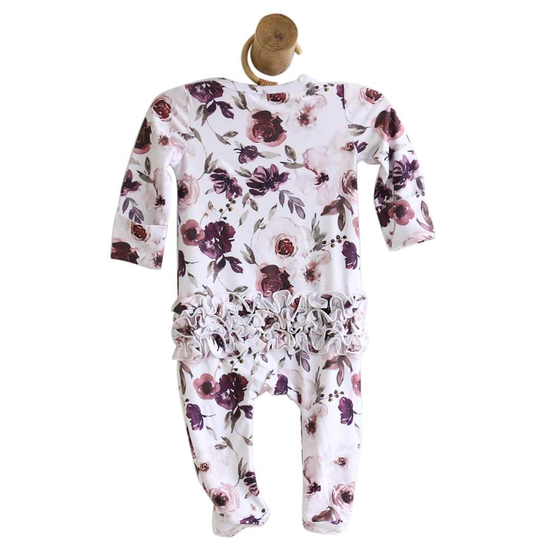Demi's Dusty Purple Floral Ruffle Zipper Footie
