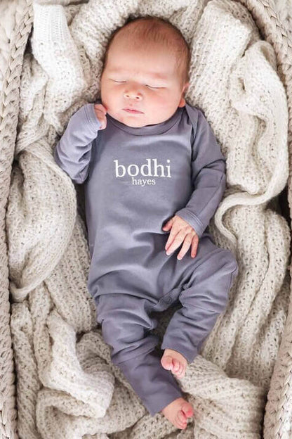 Personalized Full Length Snap Romper | Denim Blue