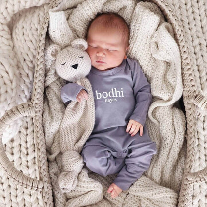 Personalized Full Length Snap Romper | Denim Blue