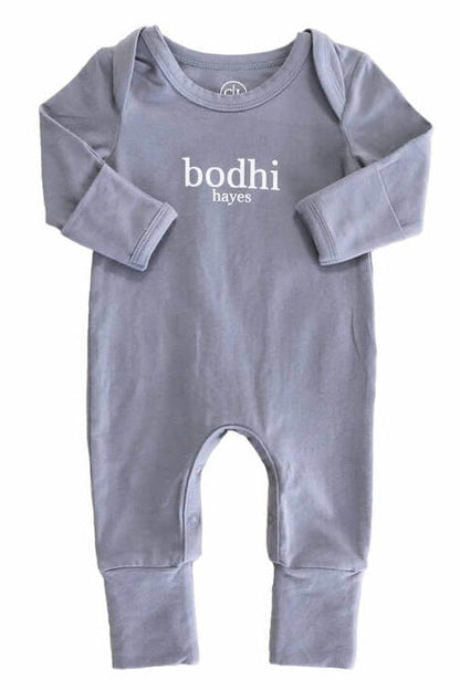 Personalized Full Length Snap Romper | Denim Blue