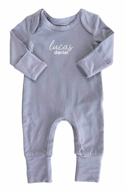 Personalized Full Length Snap Romper | Denim Blue