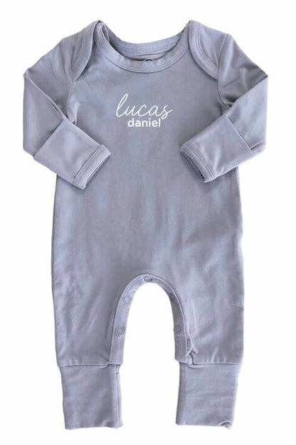 Personalized Full Length Snap Romper | Denim Blue