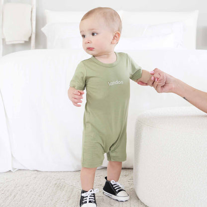 Embroidered Short Sleeve Snap Romper