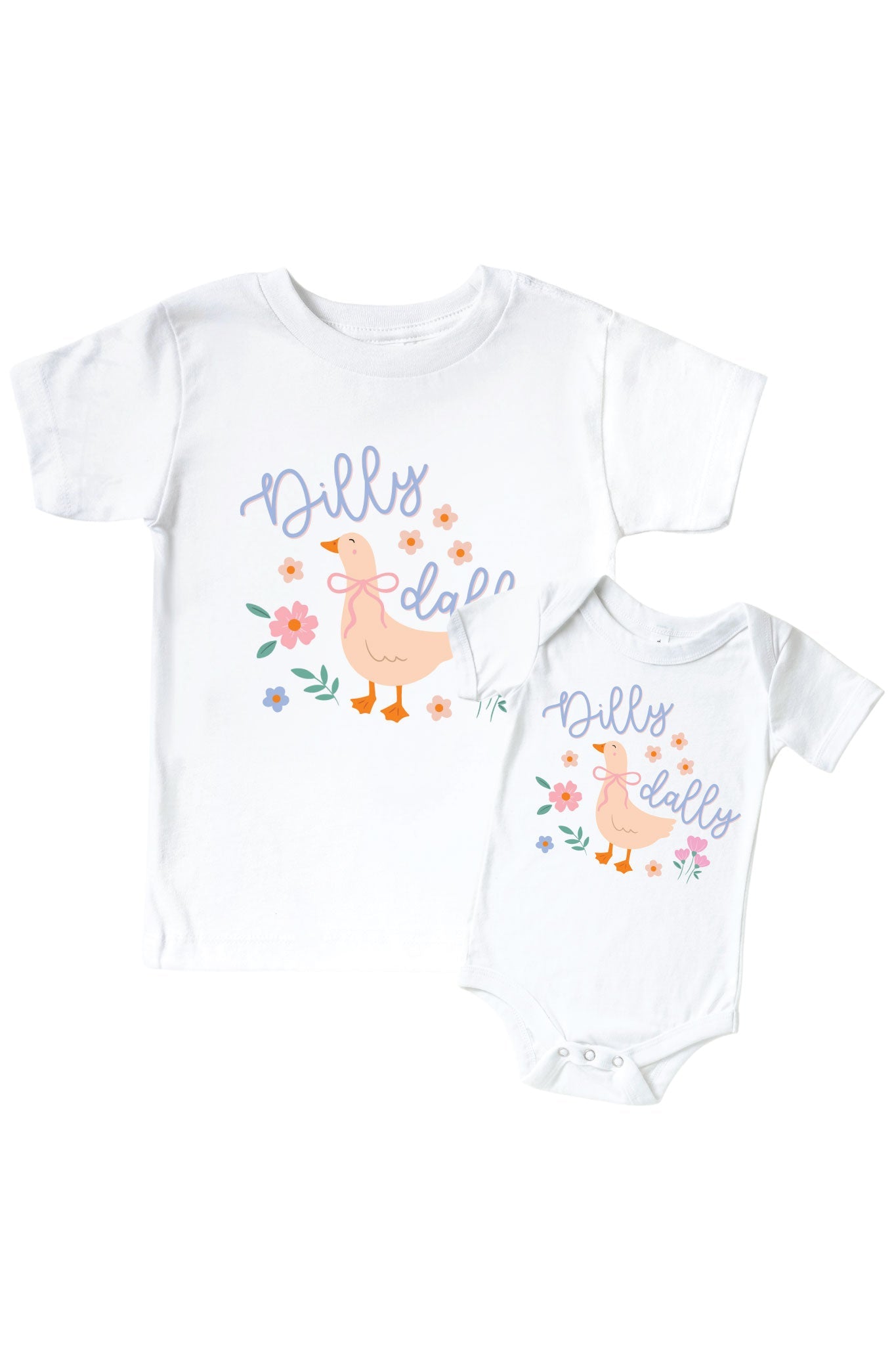 Dilly Dally Graphic Bodysuit & Kids Tee | White