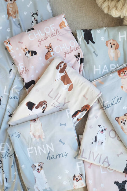 Personalized Baby Name Swaddle Blanket | Dog Breeds