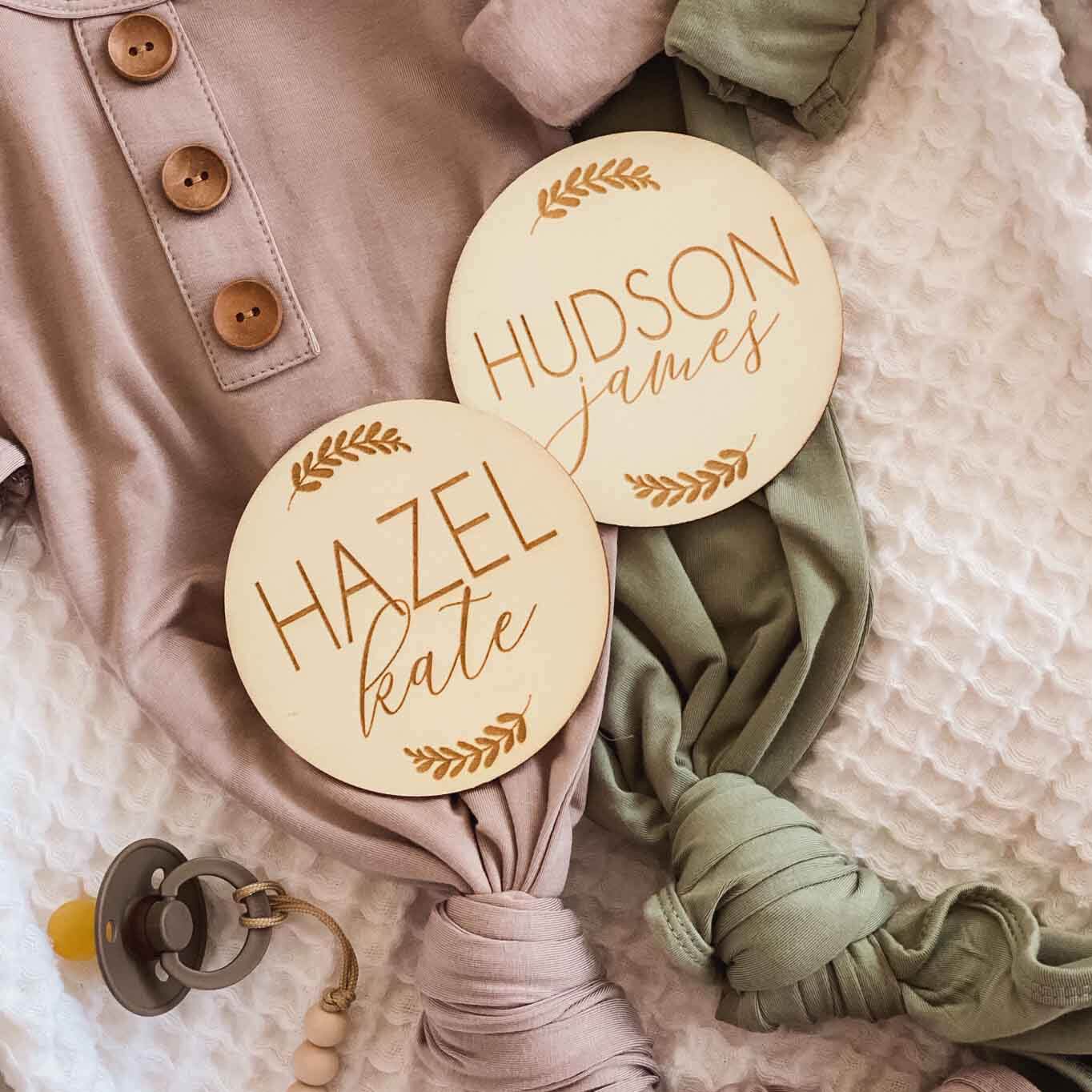 Personalized Baby Name Wood Announcement | Double Leaf