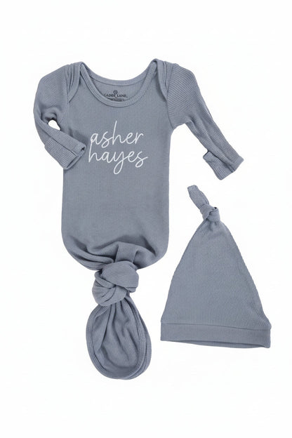 Boy Personalized Bamboo Newborn Baby Knot Gown & Hat
