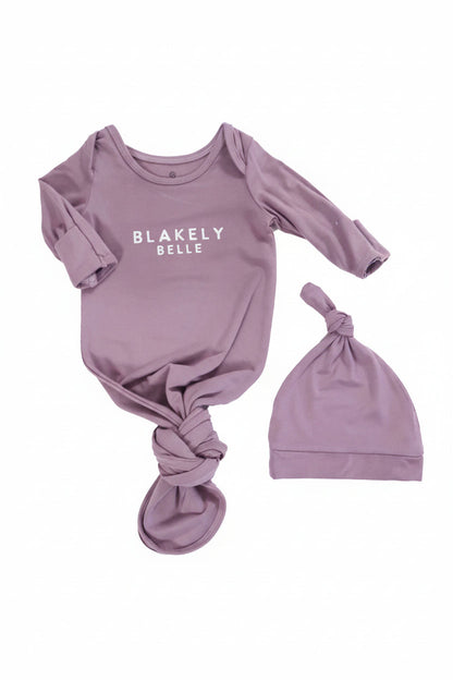Girl Personalized Bamboo Newborn Baby Knot Gown & Hat