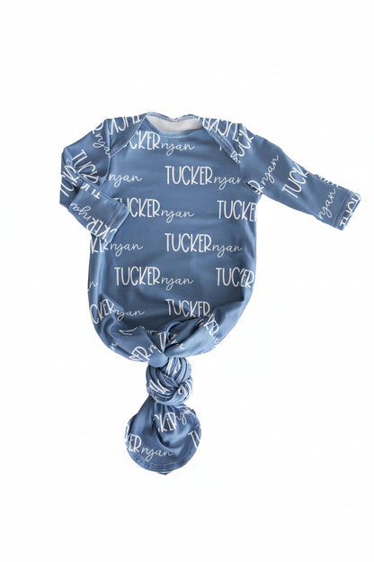 Personalized Font Duo Newborn Baby Knot Gown | Best Selling Blues