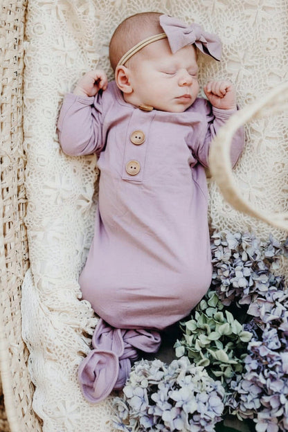 Dusty Purple Bamboo Knotted Gown & Hat