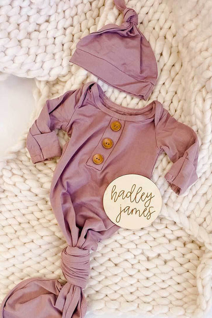 Dusty Purple Bamboo Knotted Gown & Hat