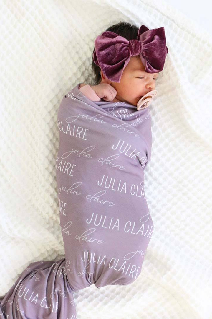Personalized Dusty Purple Baby Name Swaddle Blanket