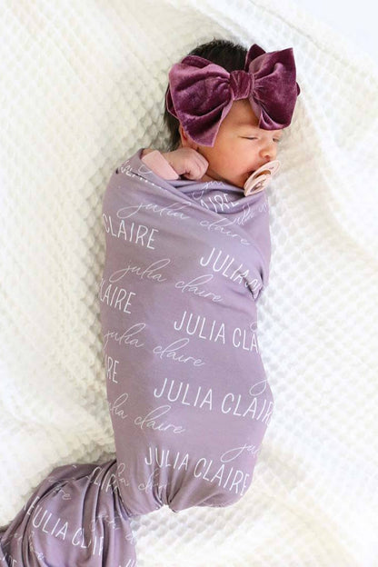 Personalized Dusty Purple Baby Name Swaddle Blanket