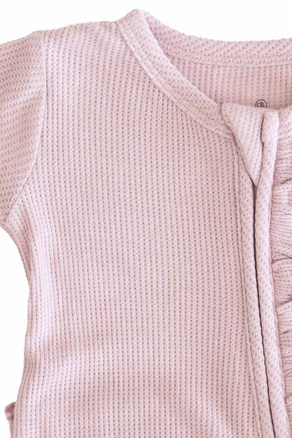 Embroidered Bamboo Waffle Zipper Ruffle Footies | In Bloom