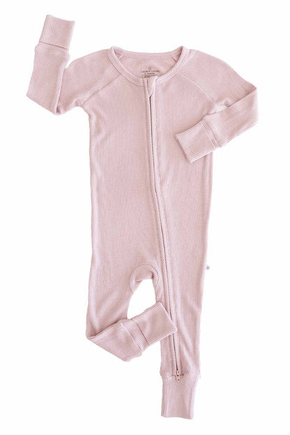 Embroidered Bamboo Waffle Convertible Zip Romper | Elderberry