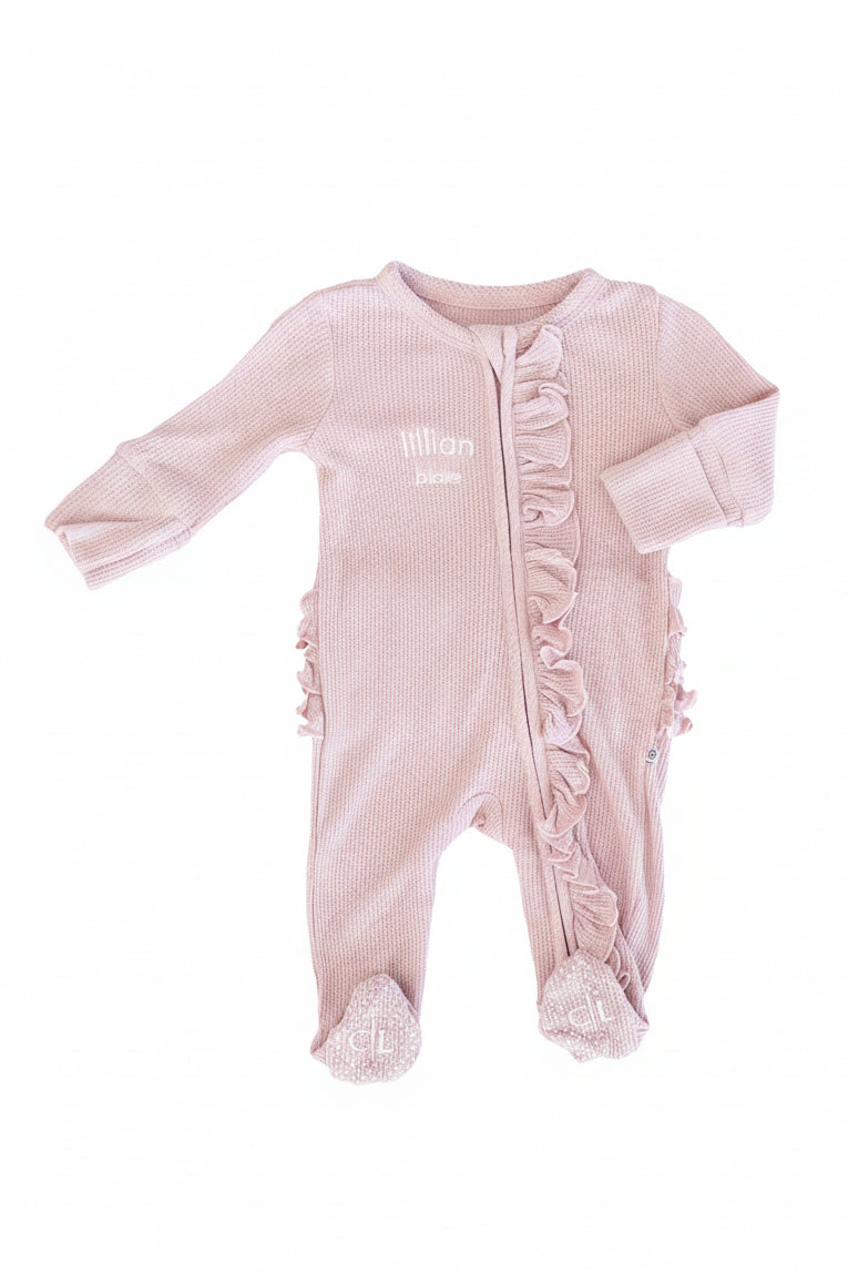 Embroidered Bamboo Waffle Zipper Ruffle Footies | In Bloom
