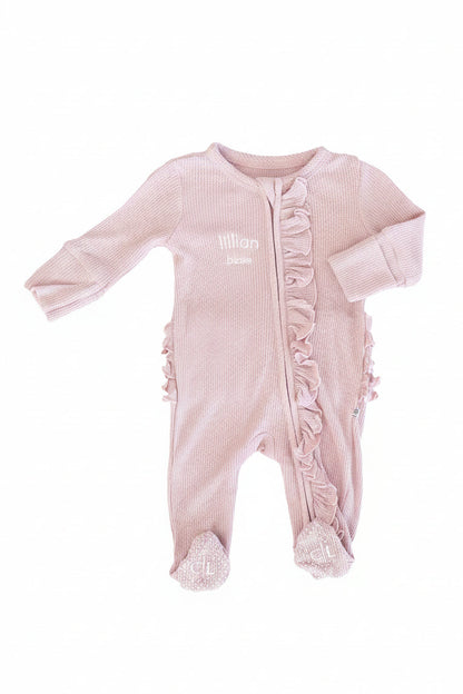 Embroidered Bamboo Waffle Zipper Ruffle Footies | In Bloom