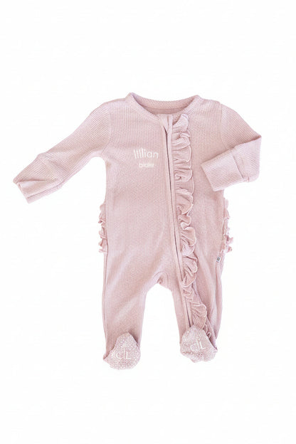 Embroidered Bamboo Waffle Zipper Ruffle Footies | In Bloom