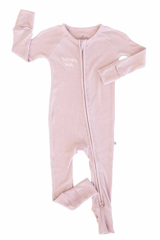 Embroidered Bamboo Waffle Convertible Zip Romper | Elderberry