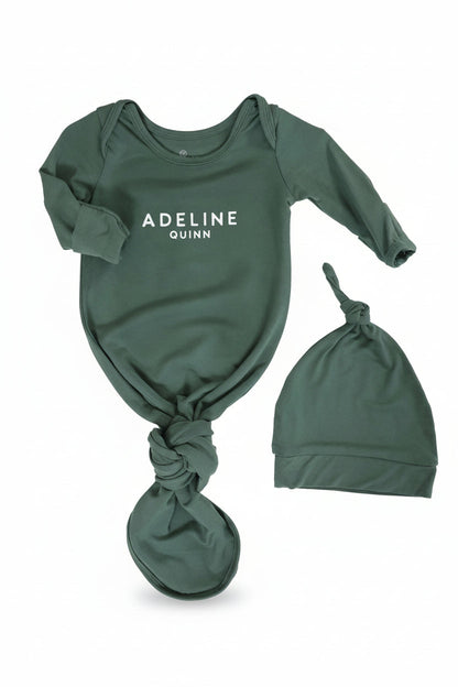 Boy Personalized Bamboo Newborn Baby Knot Gown & Hat