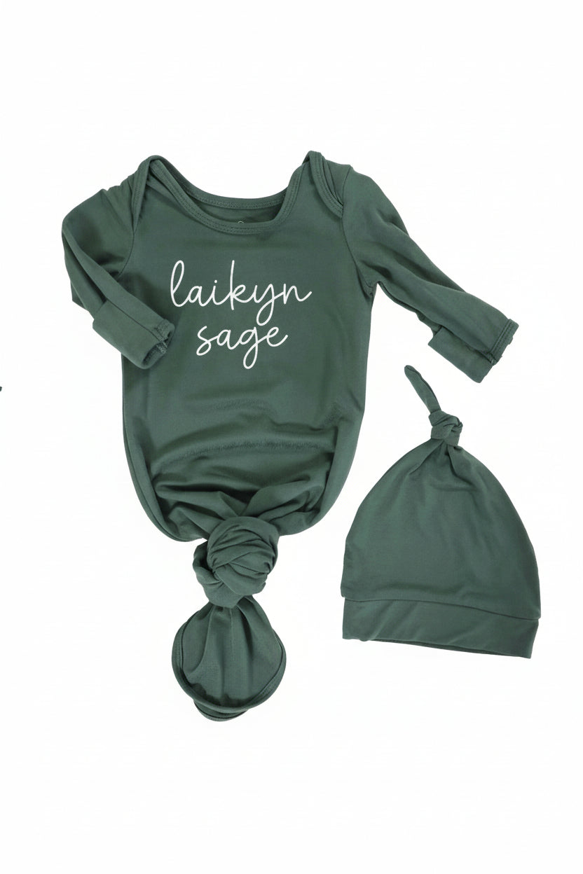 Boy Personalized Bamboo Newborn Baby Knot Gown & Hat
