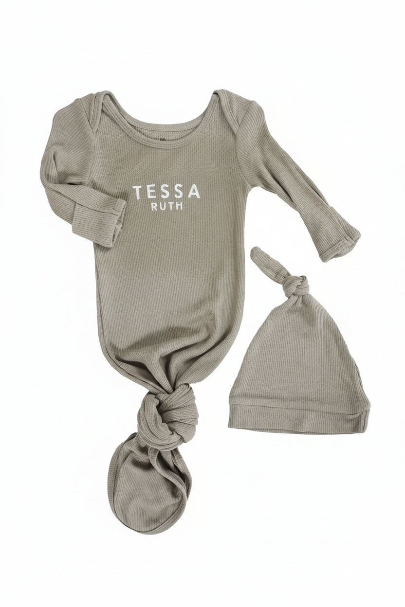 Boy Personalized Bamboo Newborn Baby Knot Gown & Hat