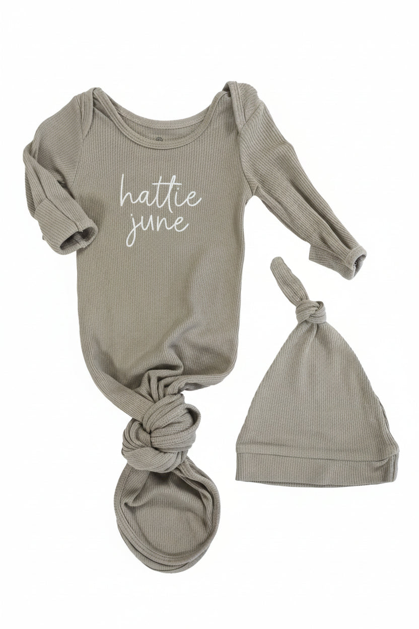Boy Personalized Bamboo Newborn Baby Knot Gown & Hat