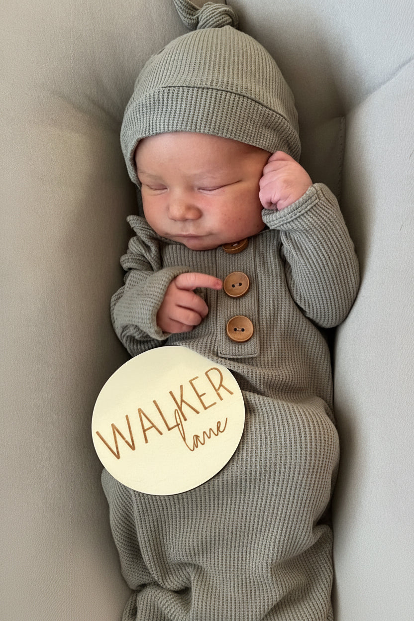 Eucalyptus Bamboo Waffle Newborn Baby Knot Gown & Hat Set