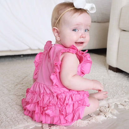 Embroidered Sleeveless Ruffle Bubble Romper