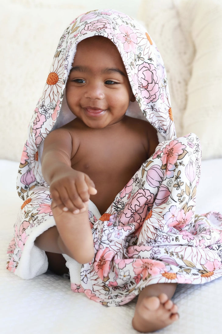 Embroidered Bamboo Hooded Towel | Purple Floral