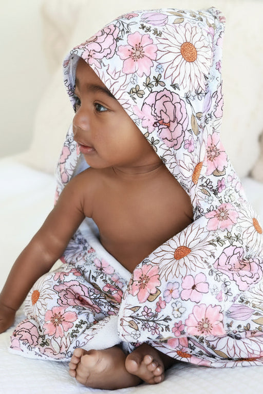 Embroidered Bamboo Hooded Towel | Purple Floral
