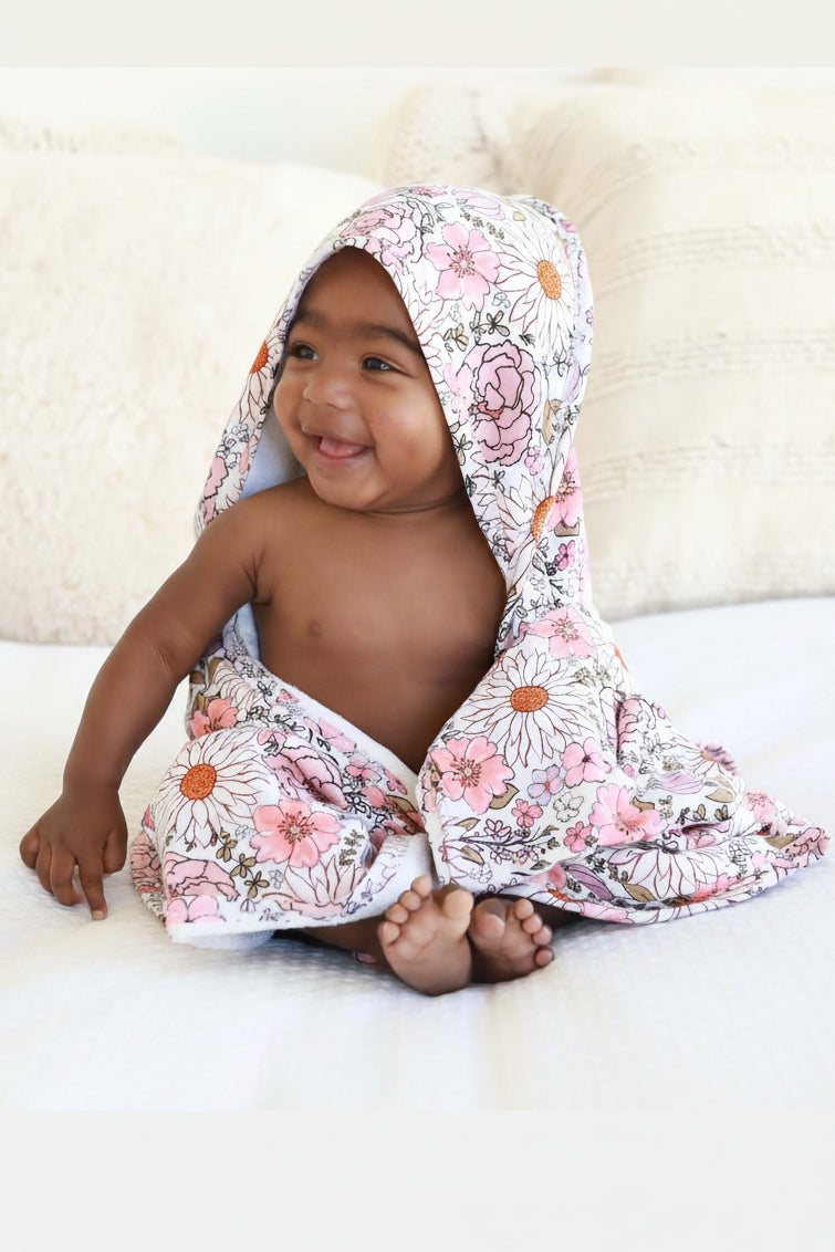 Embroidered Bamboo Hooded Towel | Purple Floral
