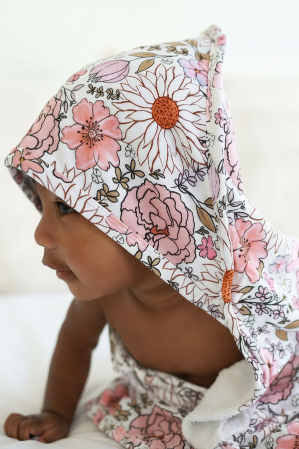 Embroidered Bamboo Hooded Towel | Purple Floral