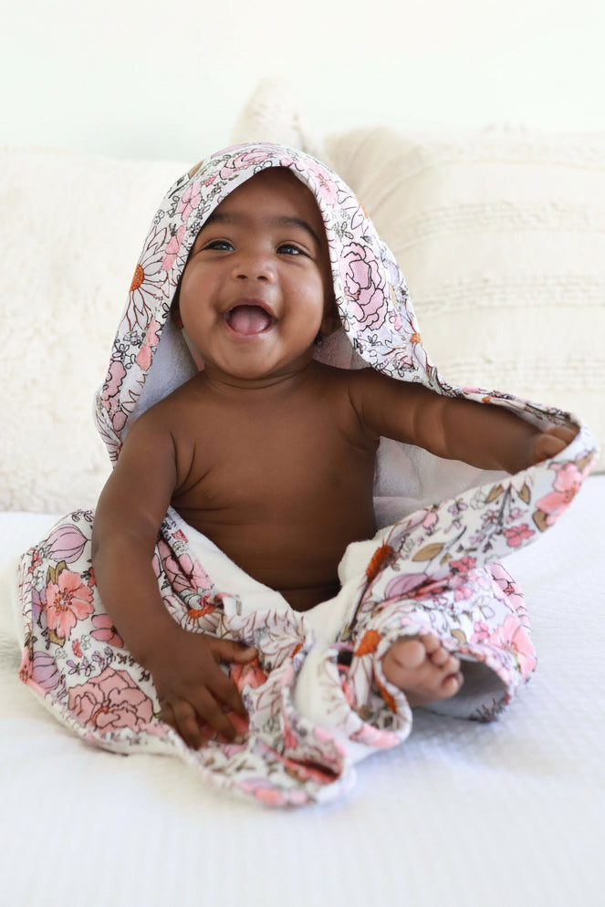 Embroidered Bamboo Hooded Towel | Purple Floral