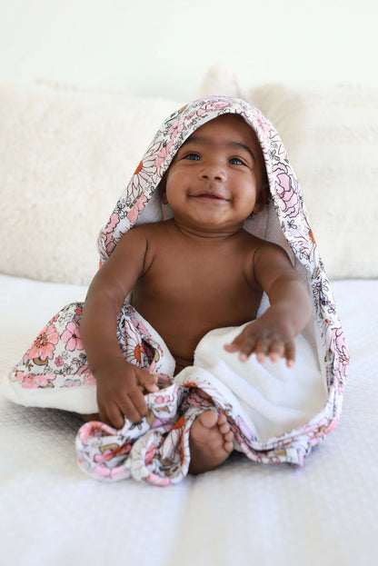 Embroidered Bamboo Hooded Towel | Purple Floral