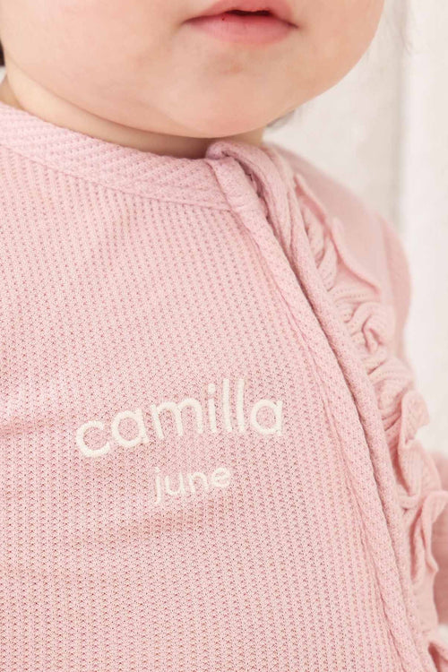 Embroidered Bamboo Waffle Zipper Ruffle Footie | Lotus