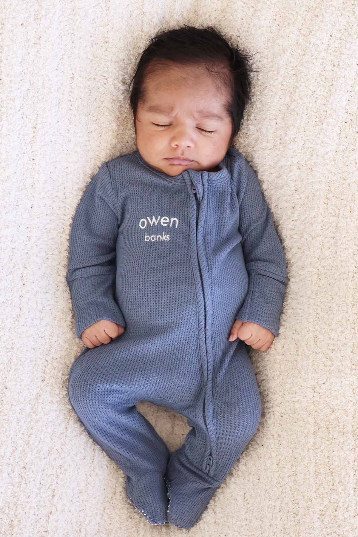 Embroidered Bamboo Waffle Zipper Footie | Mountain Haze