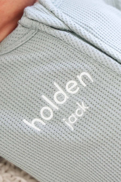 Embroidered Bamboo Waffle Zipper Footie | Mountain Haze