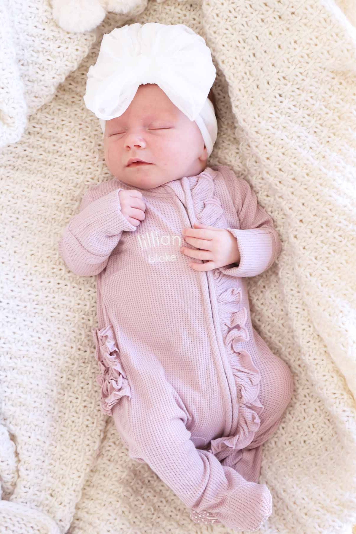 Embroidered Bamboo Waffle Zipper Ruffle Footies | In Bloom