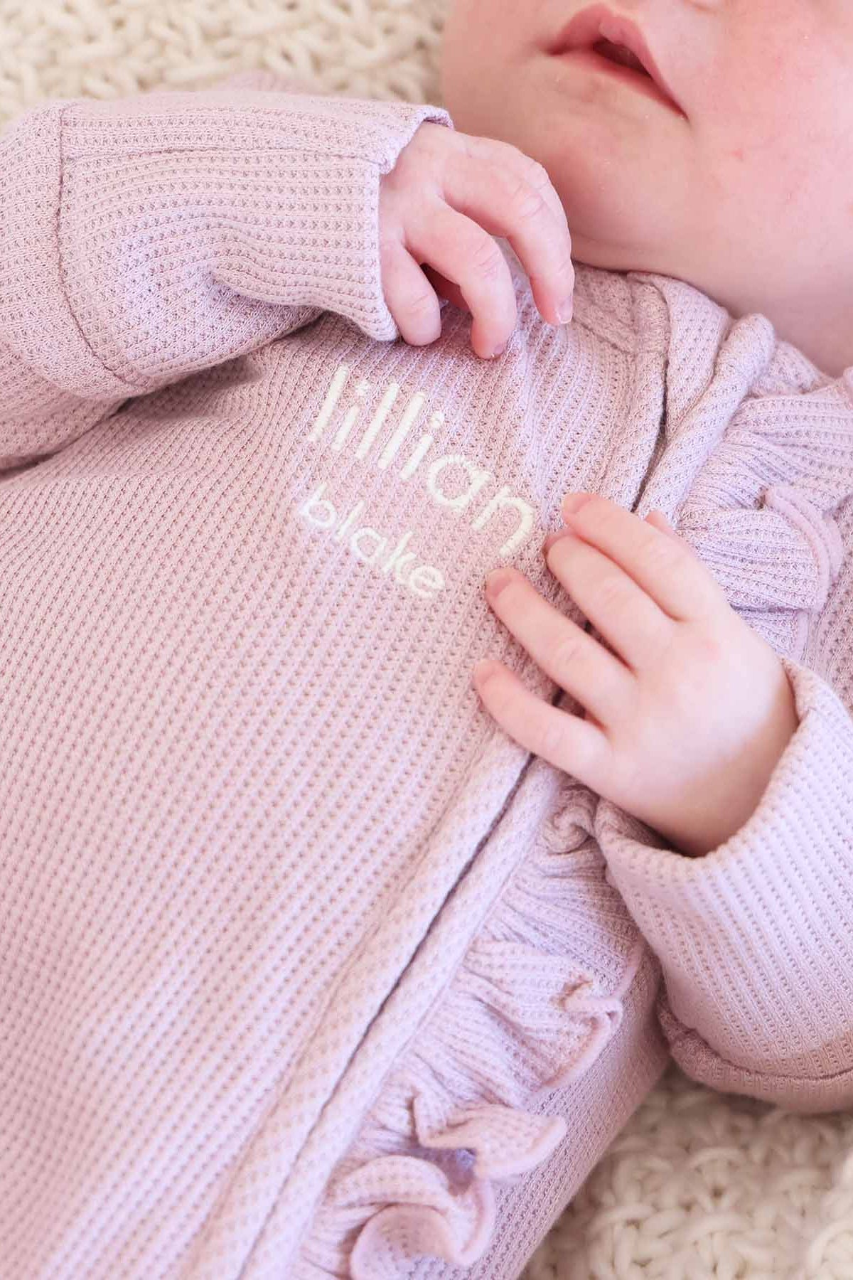 Embroidered Bamboo Waffle Zipper Ruffle Footies | In Bloom
