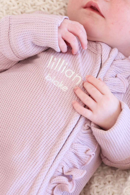 Embroidered Bamboo Waffle Zipper Ruffle Footies | In Bloom